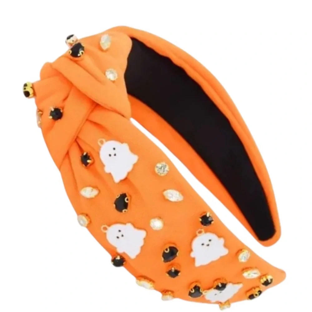 Orange Halloween Ghost & Rhinestone Embellished Headband